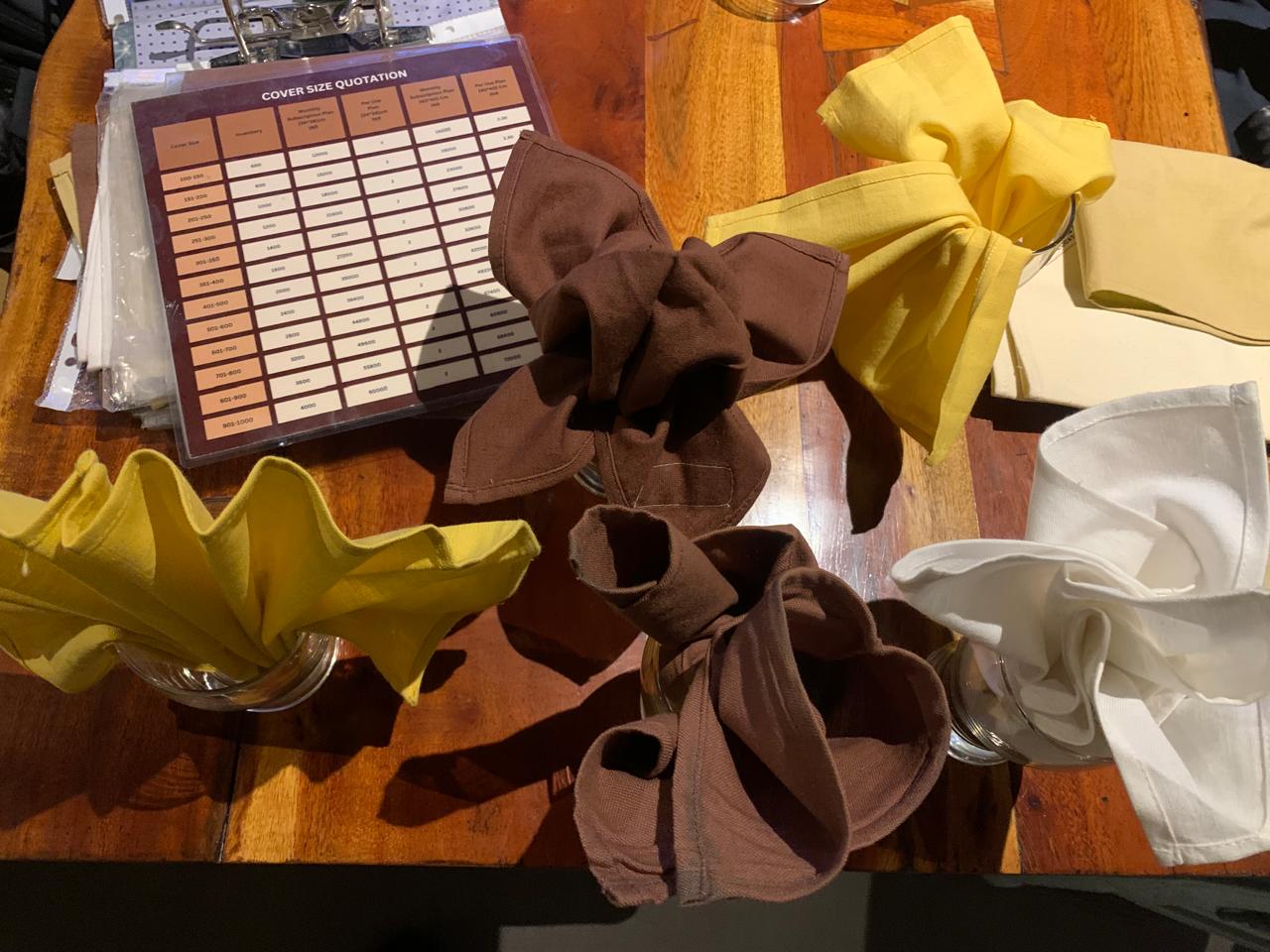 Colour swatch display of premium cloth napkins