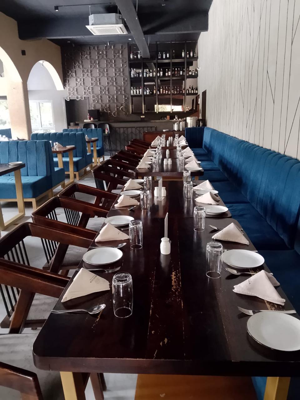 Banquet dining hall with linen napkin setup