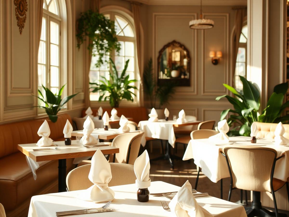 Elegant restaurant interior with cloth napkins